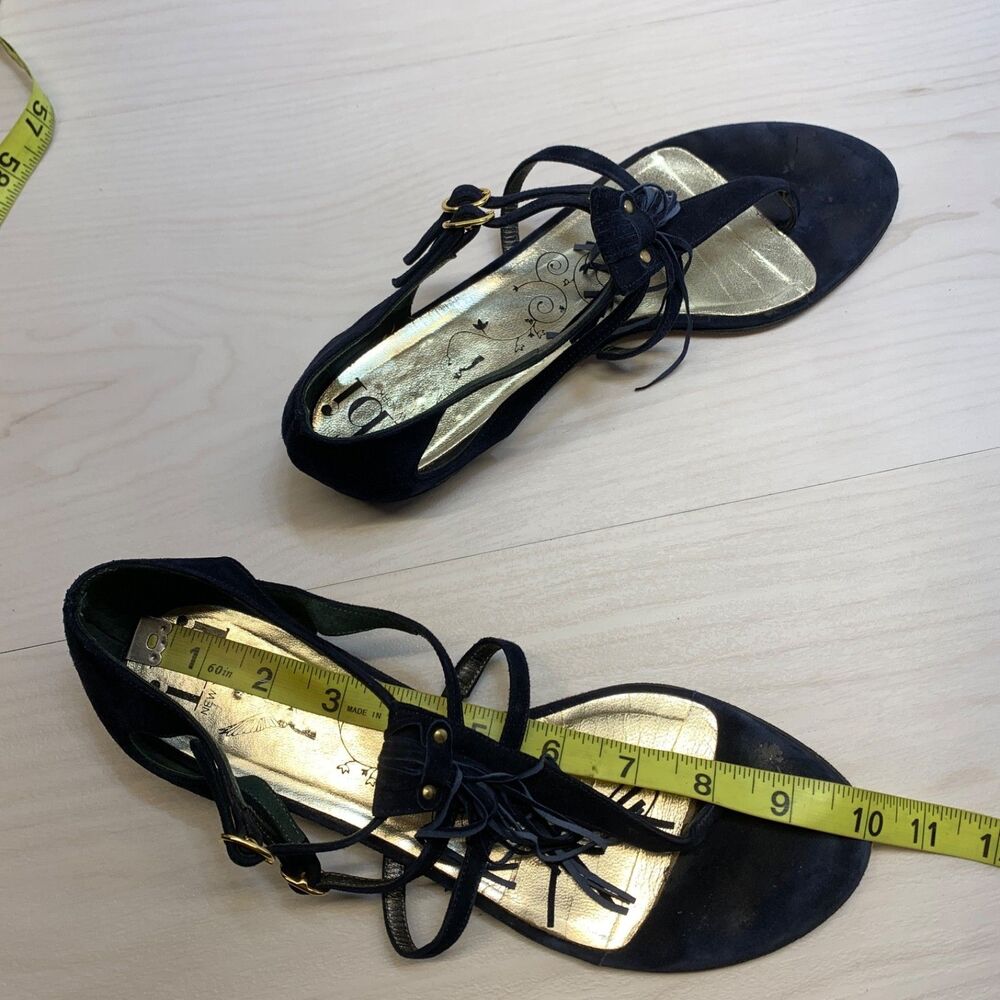 Tibi Fringe Thong Sandals Womens Size 9B Navy Blue Suede Leather - Picture 11 of 12